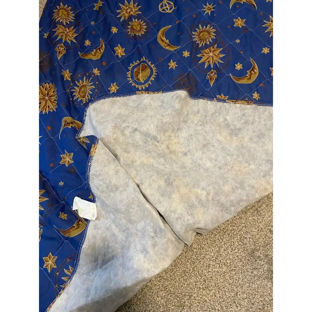Vintage Throw Blanket Blue Sun Moon Star Celestial 78x51 Quilted Whimsigoth READ